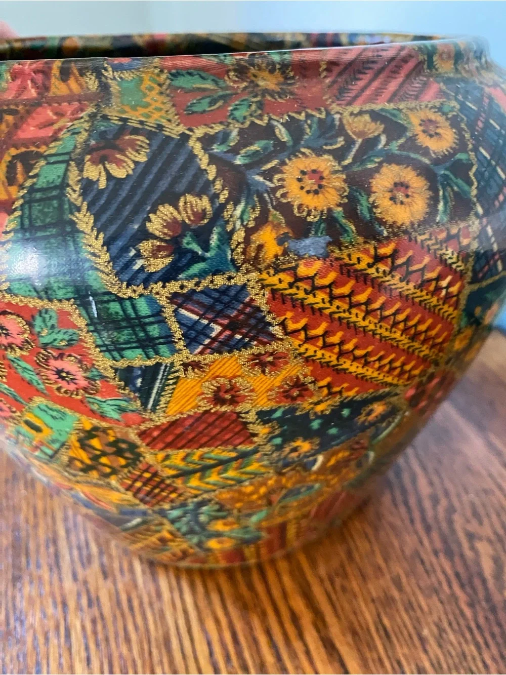 Vintage Multicolor Patchwork Floral Design Vase Colorful Boho Folk Art Vase - Picture 10 of 17